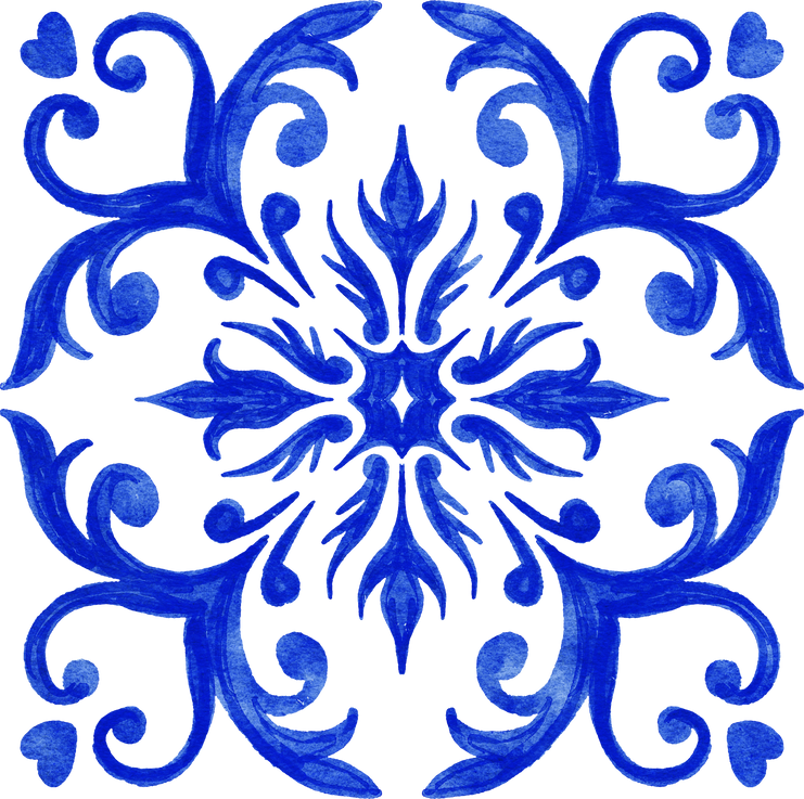 Blue watercolor azulejo portuguese tile