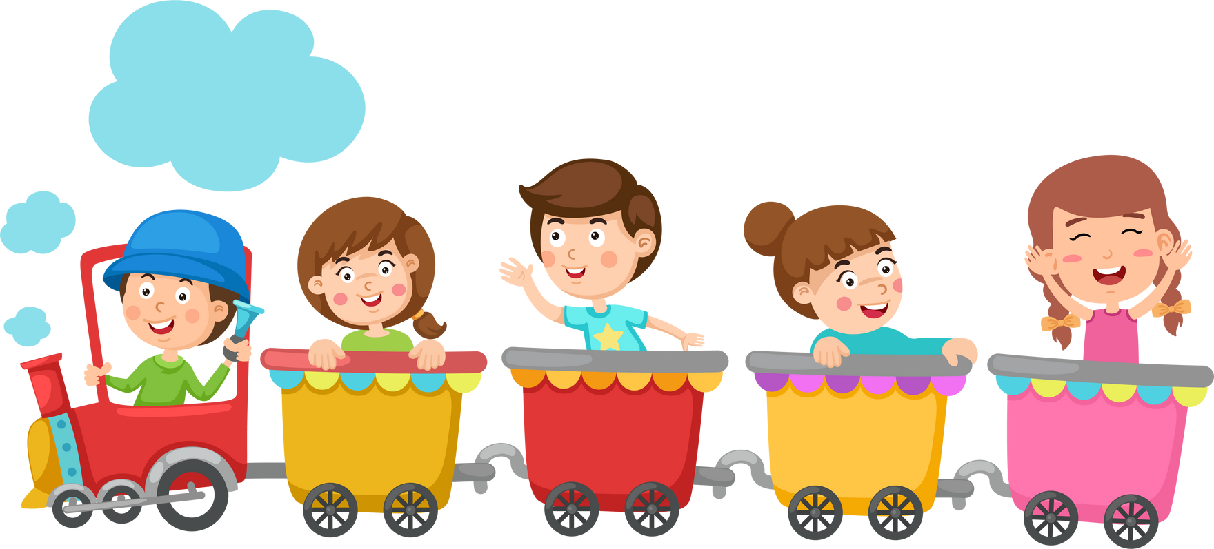 illustration of school kids riding train transportation education