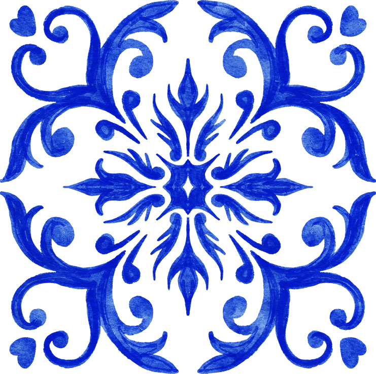 Blue watercolor azulejo portuguese tile