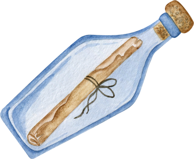 Old bottle with letter watercolor illustration